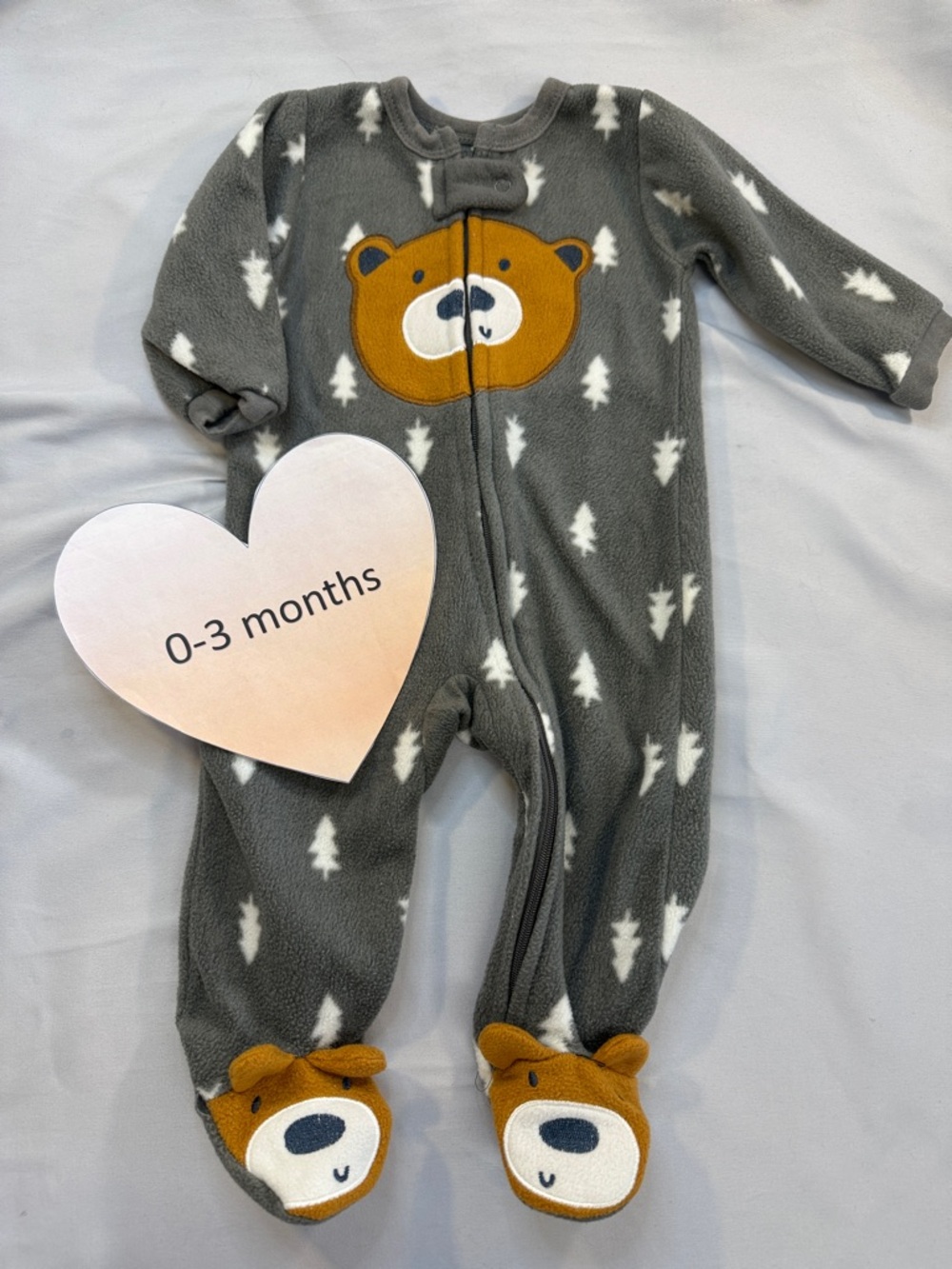 chick pea Grey Bear Fleece Footed One-Piece Pajamas